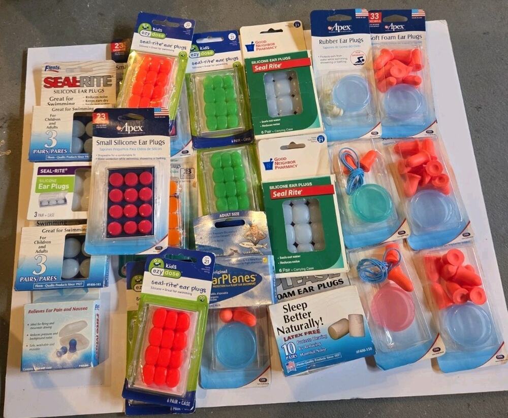 Vintage Ear Plugs Swim Sleep Travel Lot 23pc+ NOS Neon Flents Apex EzyDose 90s